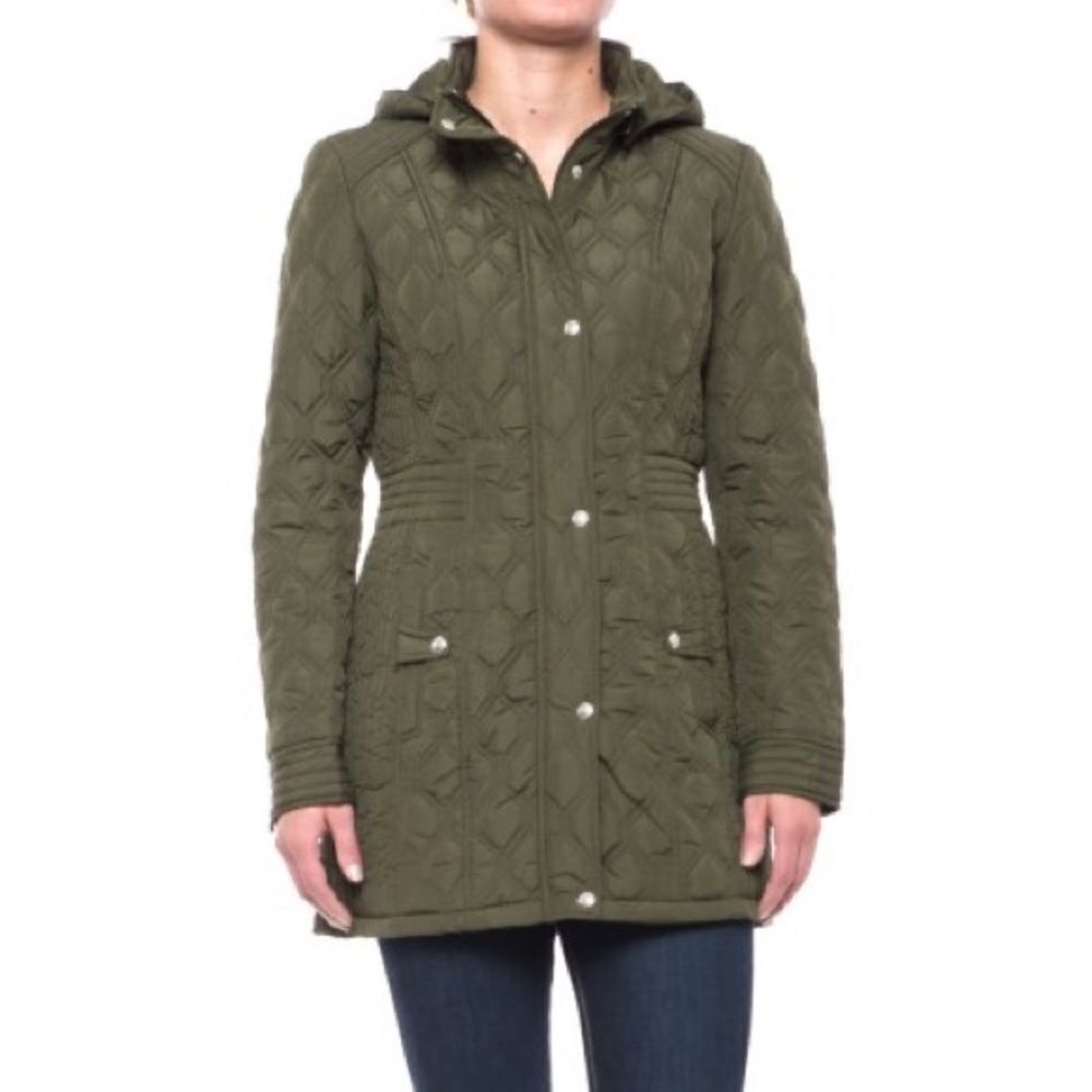Weatherproof Quilted Hooded Walker Coat-OLIVE-